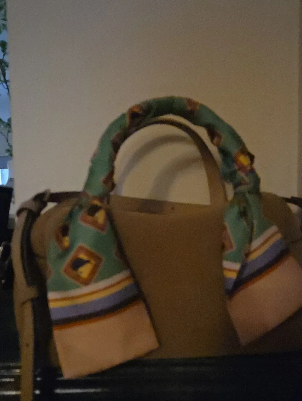 Madewell Classic Tan Suede  Satchel with Lost Pattern  Scarf-Wrapped Handle